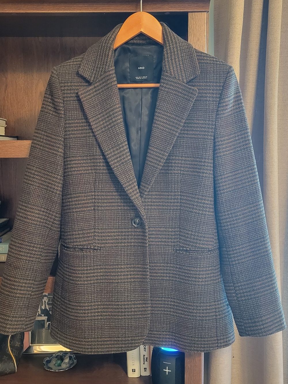 MNG by MANGO Women’s Plaid Wool Blazer Size SMALL